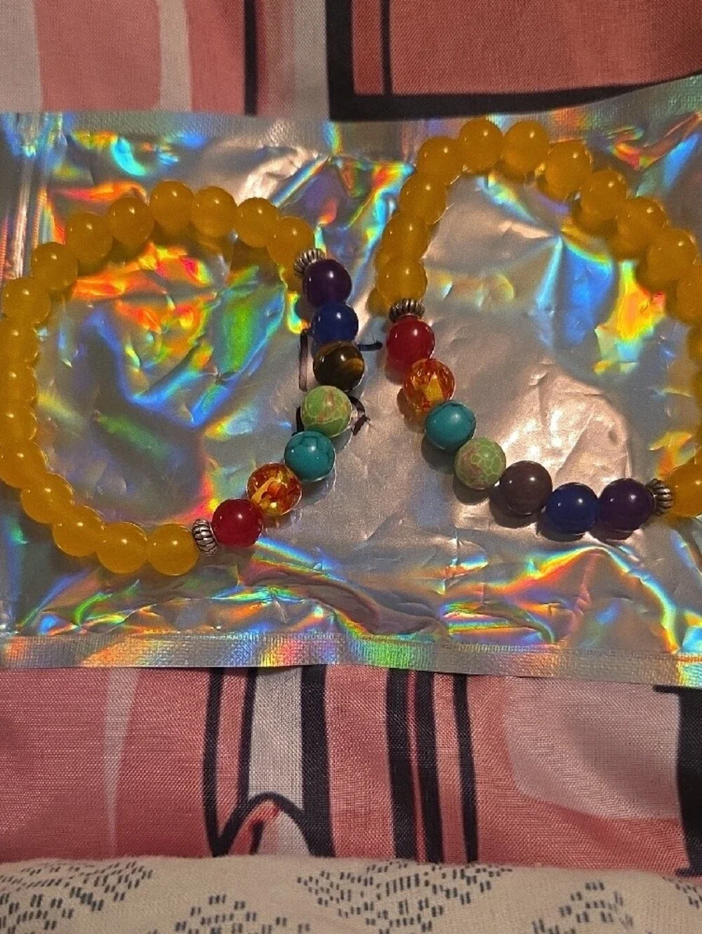 Kids Yellow Beaded Stretch Bracelet with Multicolor Accents